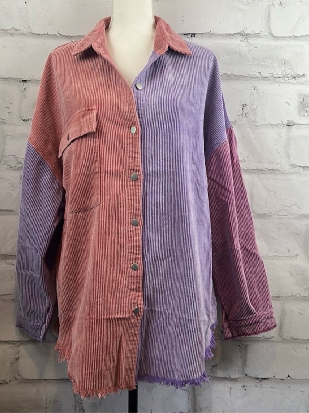 POL Clothing Oversized Corduroy Shacket Colorblock Pastel Boho Size S